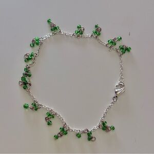 Green Beaded Silver Anklet